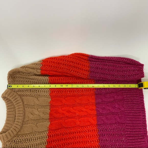 Vero Moda Cozy Soft Wide Cable Knit Vibrant Colorblock Striped Crewneck Sweater - Picture 14 of 15